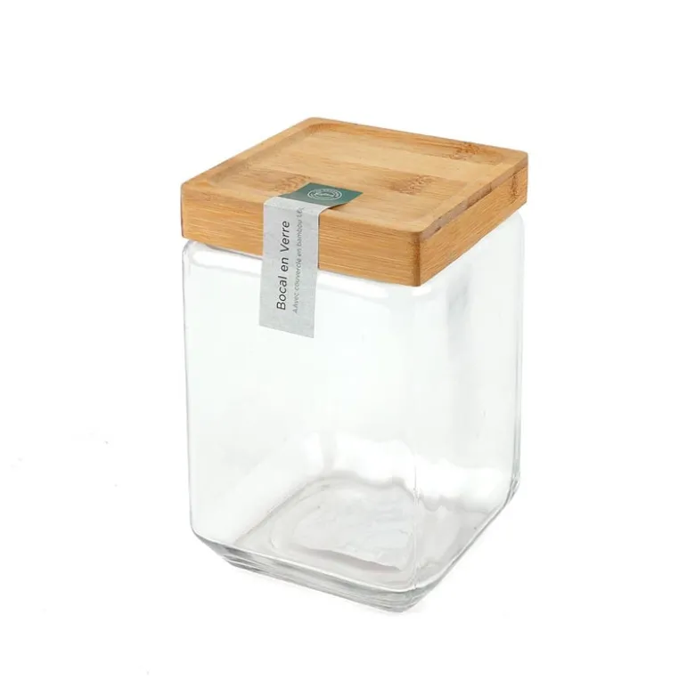 Bocal verre bouchon bambou 1.6l
