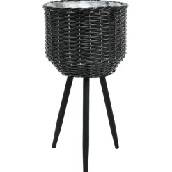 Cache pot haut noir plastique