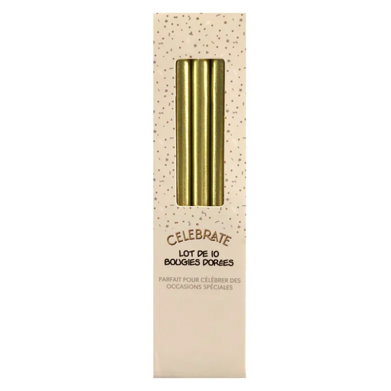 Lot de 10 bougies dorees
