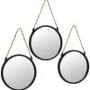 3 miroirs ronds noirs avec corde