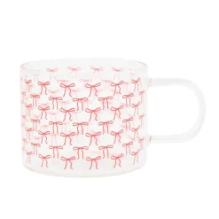 Mug en verre motif noeuds rose