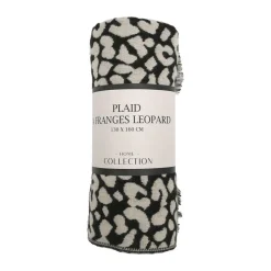 Plaid a franges leopard noir 130