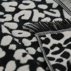 Plaid a franges leopard noir 130