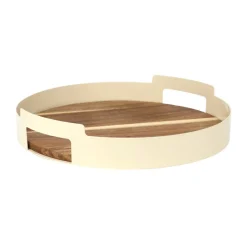 Plateau rond metal creme acacia