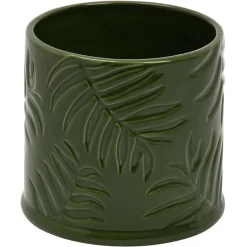Pot ceramique palmes vert