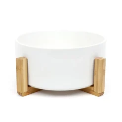 Saladier blanc sur support bois