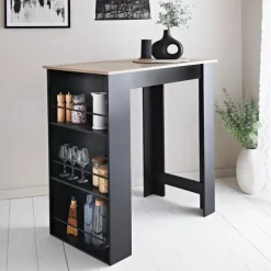 Table ilot noir et effet bois